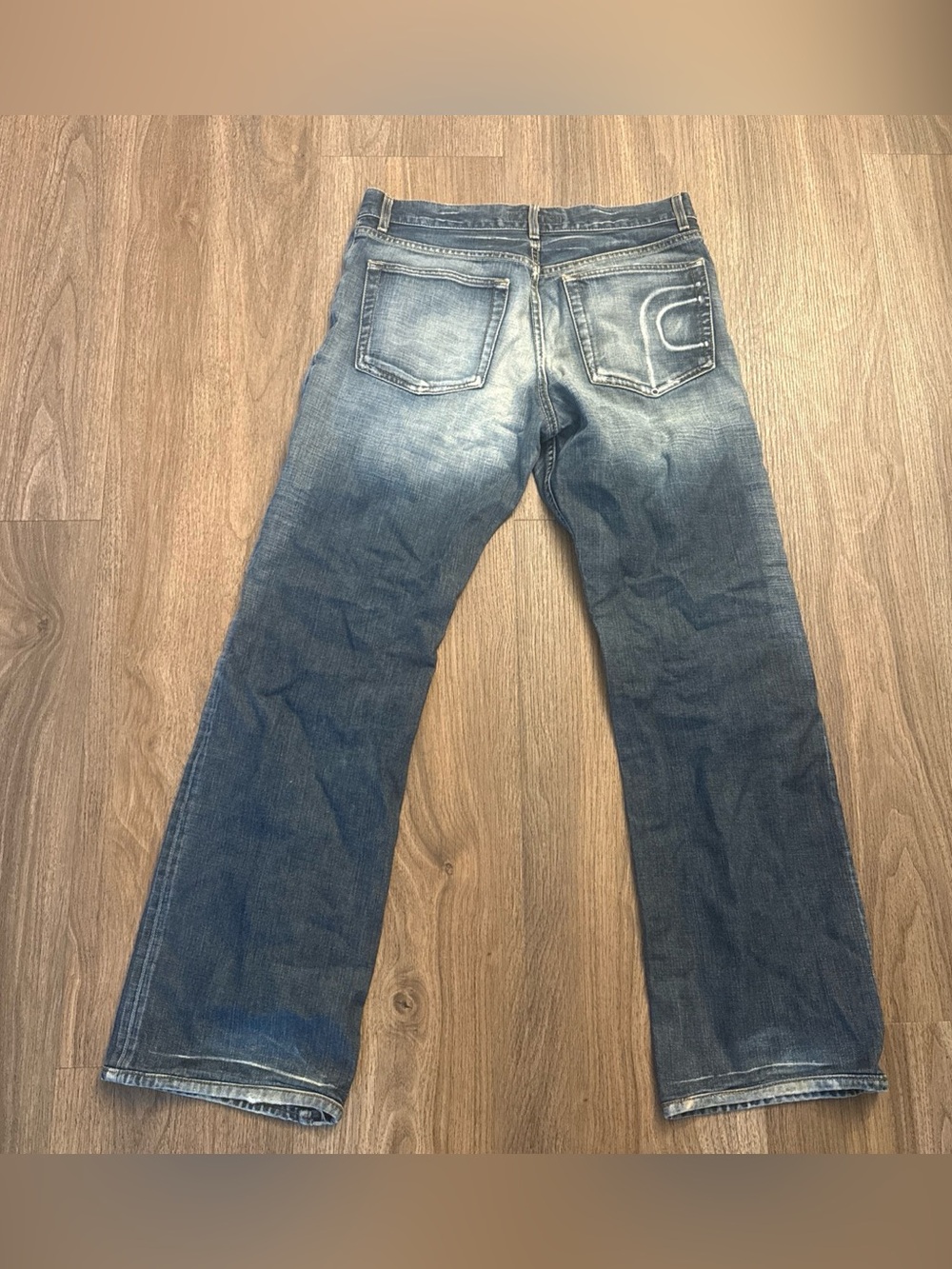 F.c.u.k Y2K 2000s bootcut distressed blue jeans. Size 32. Men’s jeans.